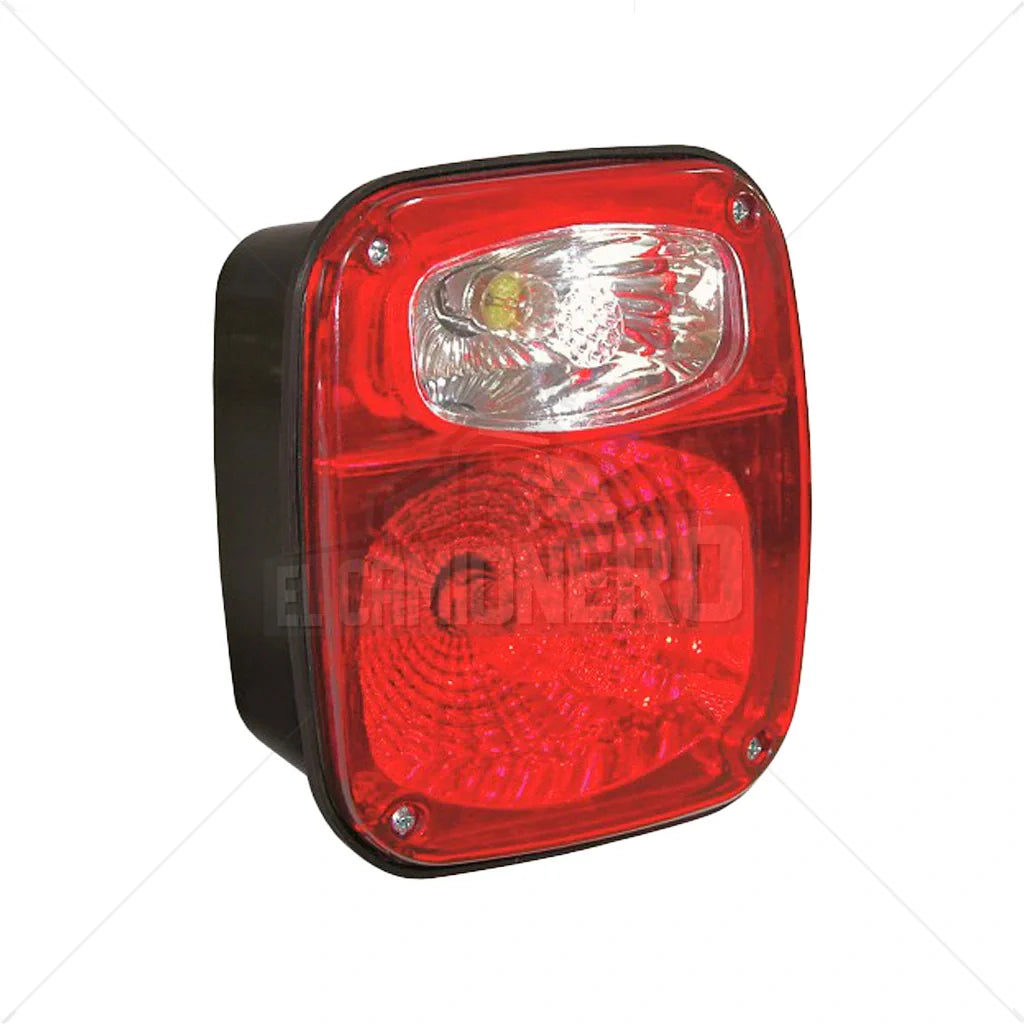 Lampara stop universal tipo euro lente rojo con luz de reversa. Multipartes 004-208
