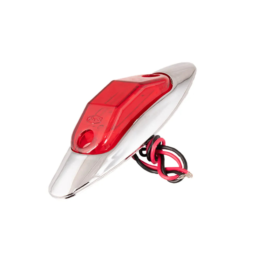 Lampara led roja base plana con aro cromado plástico Multipartes  008L137-14/MV - ELCAMIONERO.MX