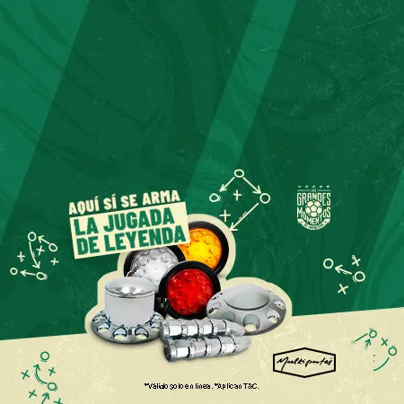 Plafones y faros para camiones y tractocamiones con diseño de futbol.