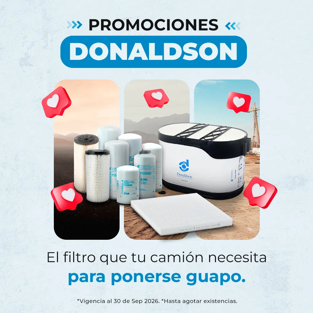 Promoción en filtros Donaldson de aire, aceite y combustible para camiones y maquinaria pesada.